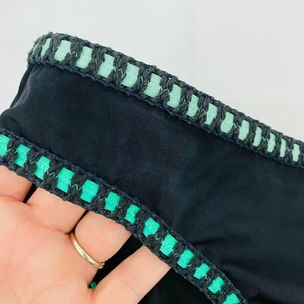Victoria's Secret Black Bikini Swim Bottom Colorful Crochet Trim Size Medium